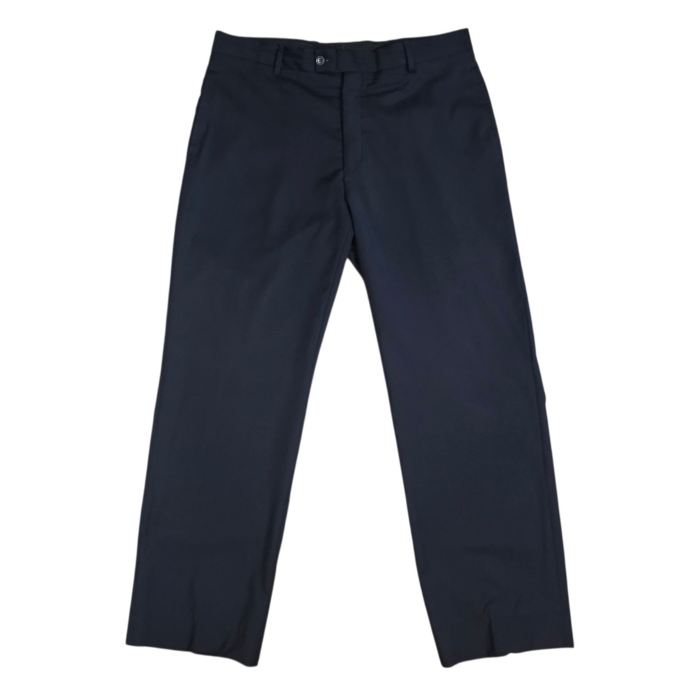 Oscar de la Renta Mens Dress Pants 36x30 Black Wool Flat Front Tailored Slacks